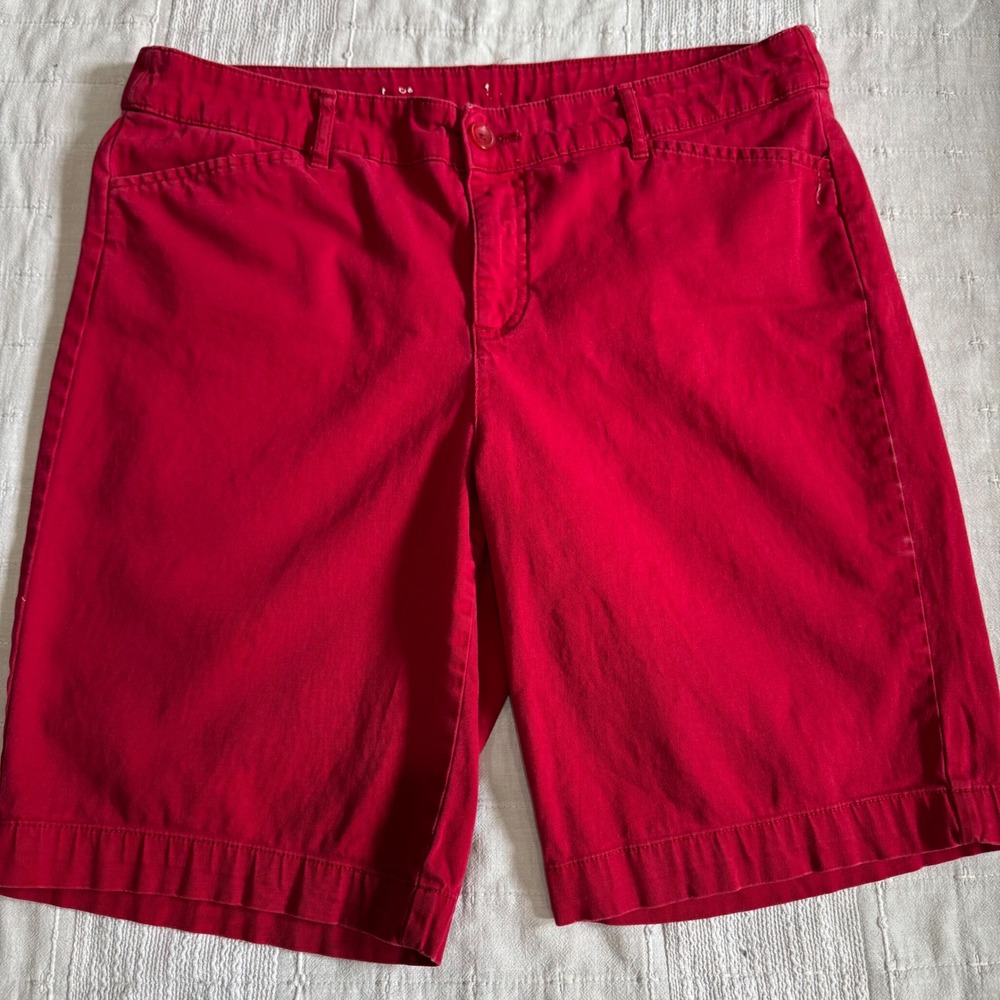 Gap Mens Red Stretch Cotton Chino Shorts Size 35 Regular Fit Flat Front Casual